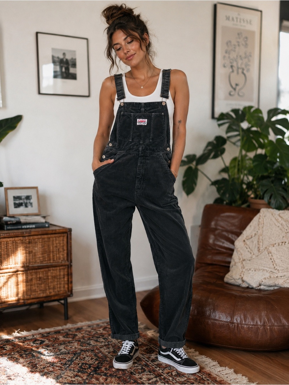 RARE Vintage Ikeda Corduroy Carpenter Bib Overalls gray Made In Canada small
